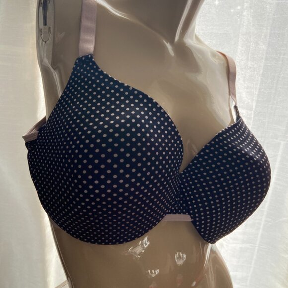 42E Deesse Black tshirt bra convertible straps in black and pink polka dot - Picture 1 of 9